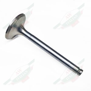Steel engine valve laying on side with white background