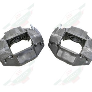ferrari 106357 106358 front left and right brake calipers grey iron steel on white background