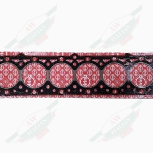black and red rectangular engine gasket on white background