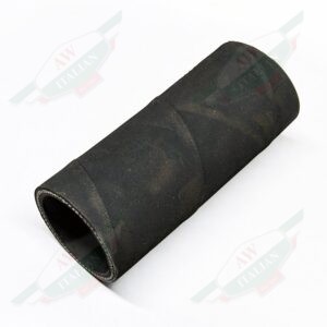 Black hose laying on side with white background
