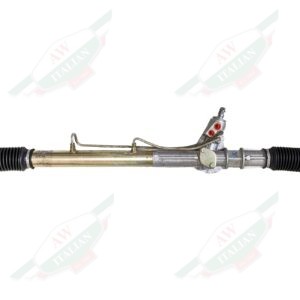grey metal steering rack on white background