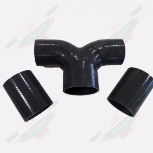 three pieces of black hose on white background