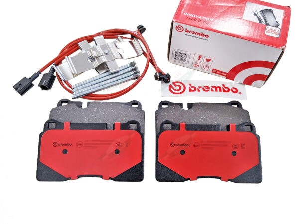 ferrari 70002544A brembo brake pads red and black with hardware and sensors
