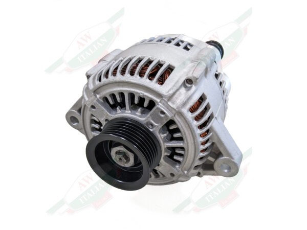 ferrari 158047 355 alternator aluminum case black pulley on white background
