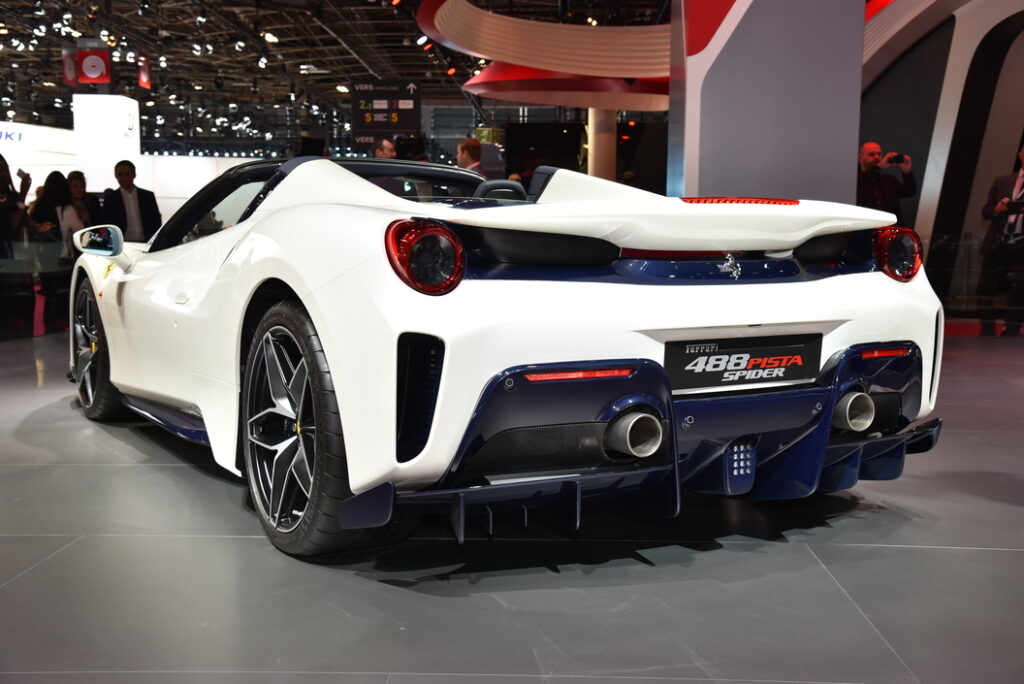 Paris, France October 02, 2018: Ferrari 488 Pista Spider at Paris Motor Show